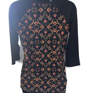 LuLaRoe Randy Black and Gold Floral Print Shirt